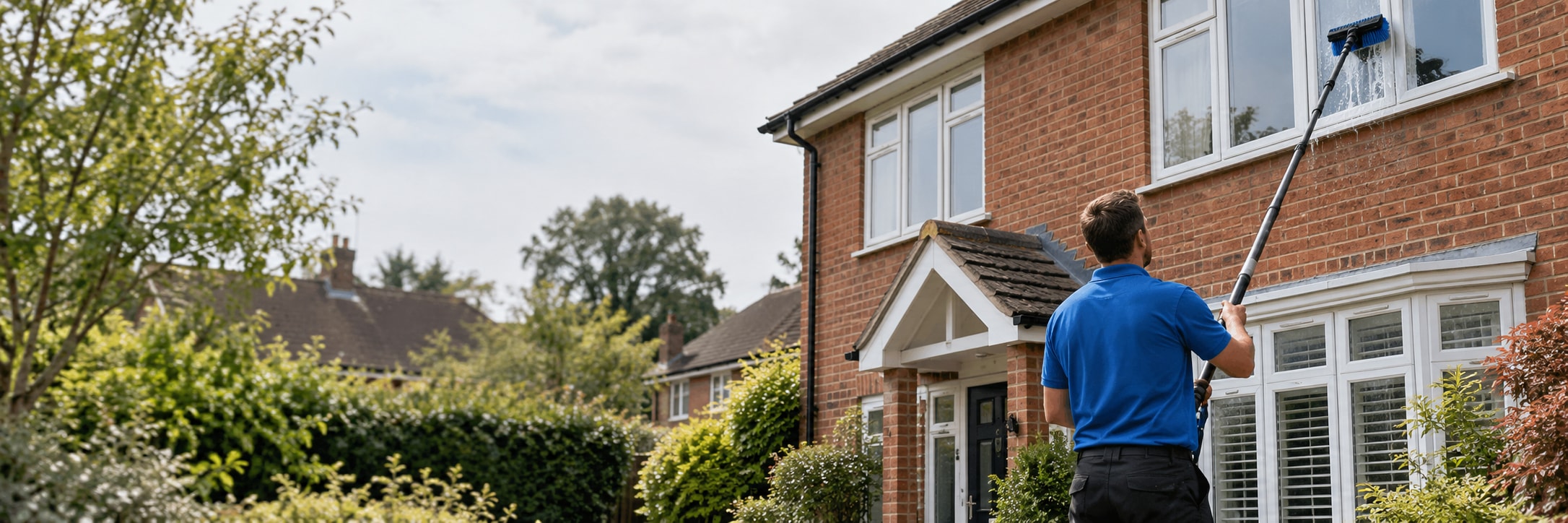 Illustrative photograph of purified-water window cleaning at a British home